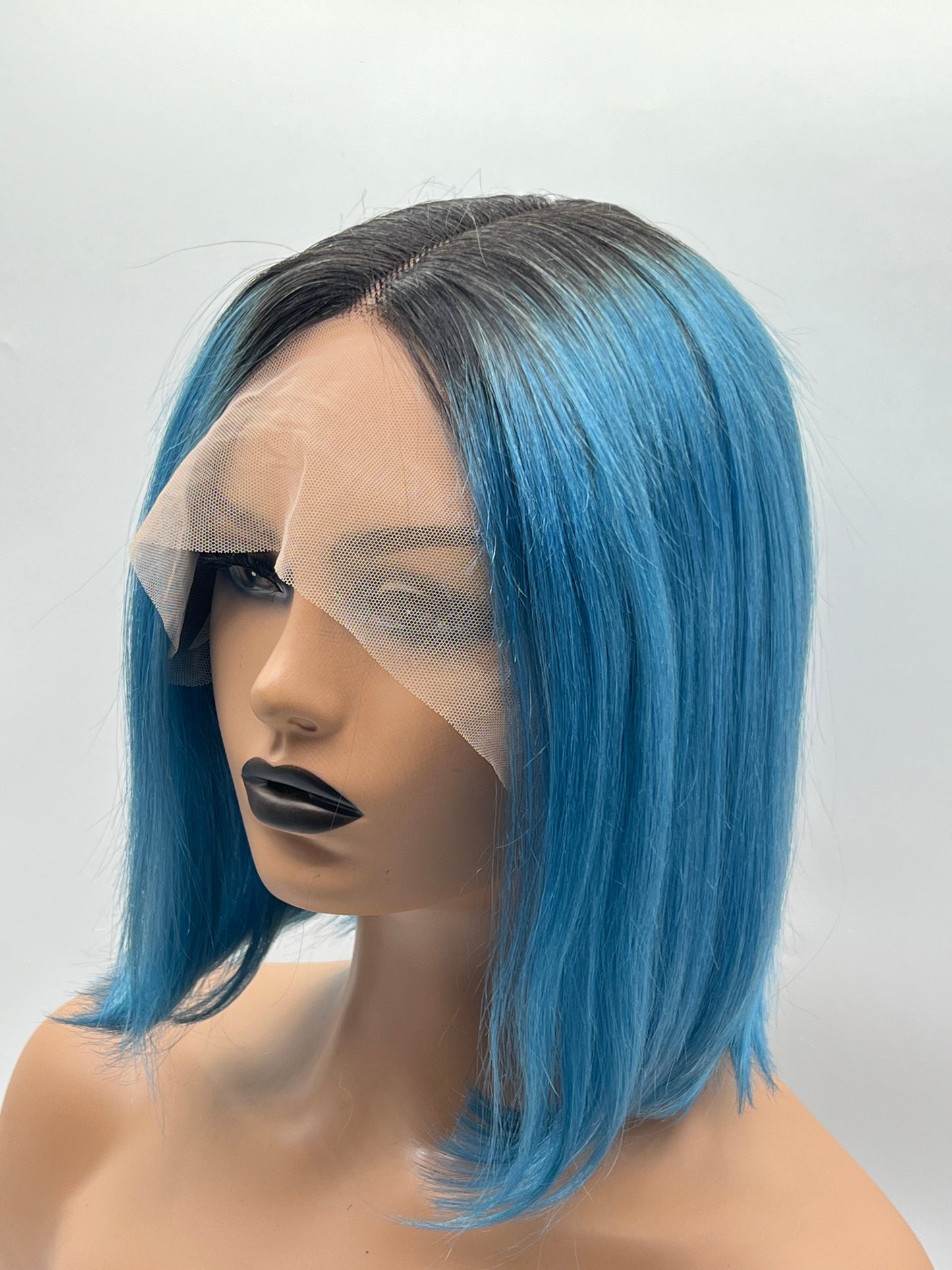 JBEXTENSION 12 Inches Bob Cut Frontlace Real Huaman Hair Crazy Color Wig PANDORA-AQUA