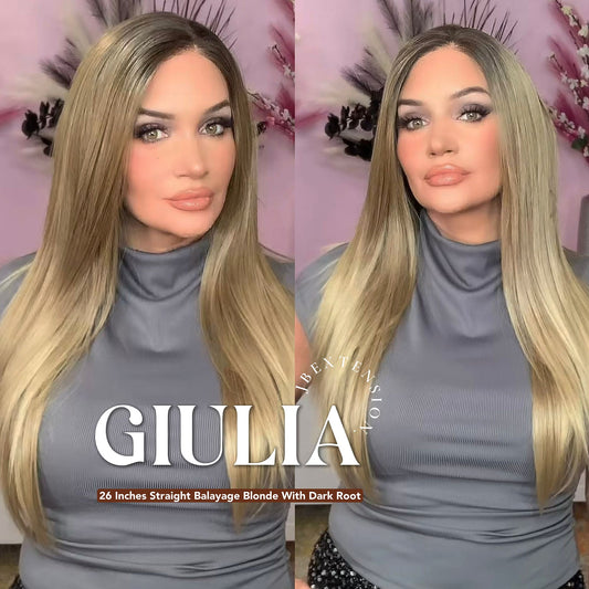 Rachel's Pick-26 Inches Straight Balayage Blonde With Dark Root Frontlace Glueless Wig GIULIA (JULIA) FREE PARTING