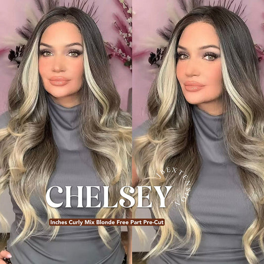 Rachel's Pick-26 Inches Curly Mix Blonde Free Part Pre-Cut Frontlace Glueless Wig CHELSEY