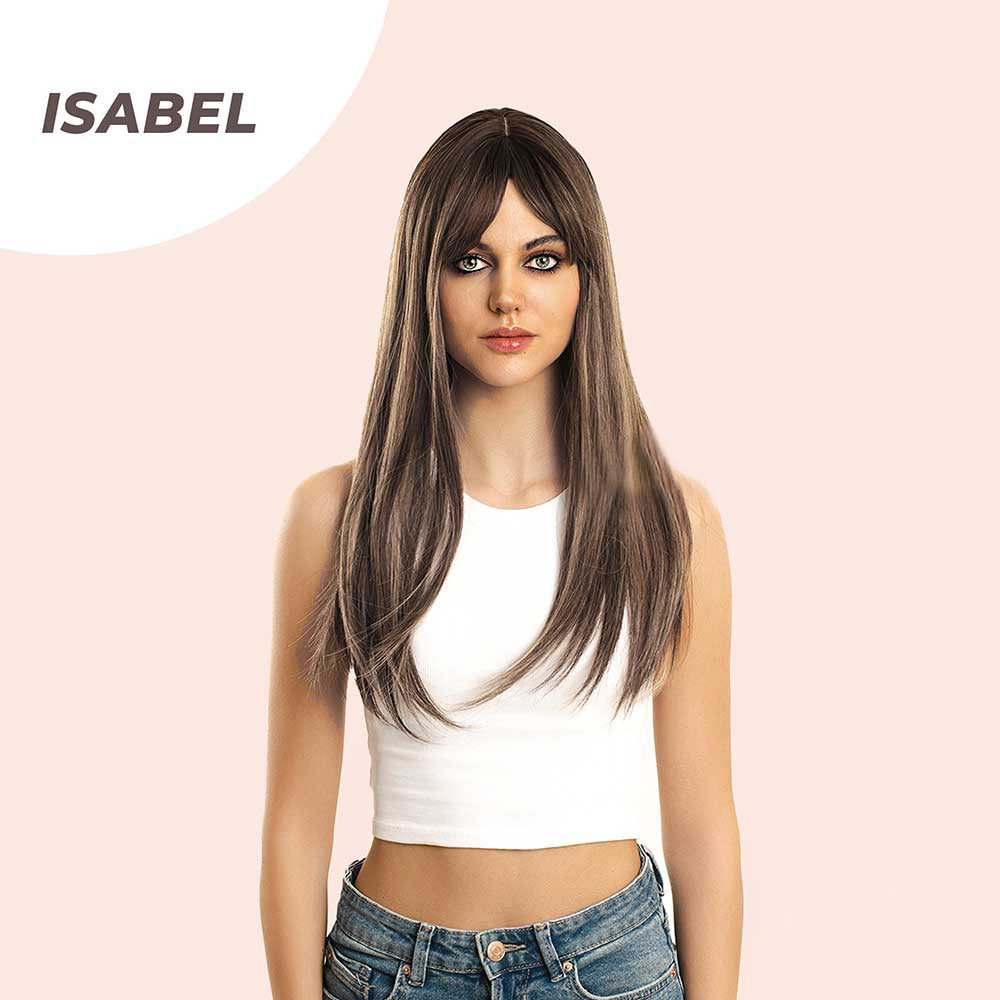 JBEXTENSION 22 Inches Dark Brown With Blonde Highlight Straight Wig ISABEL