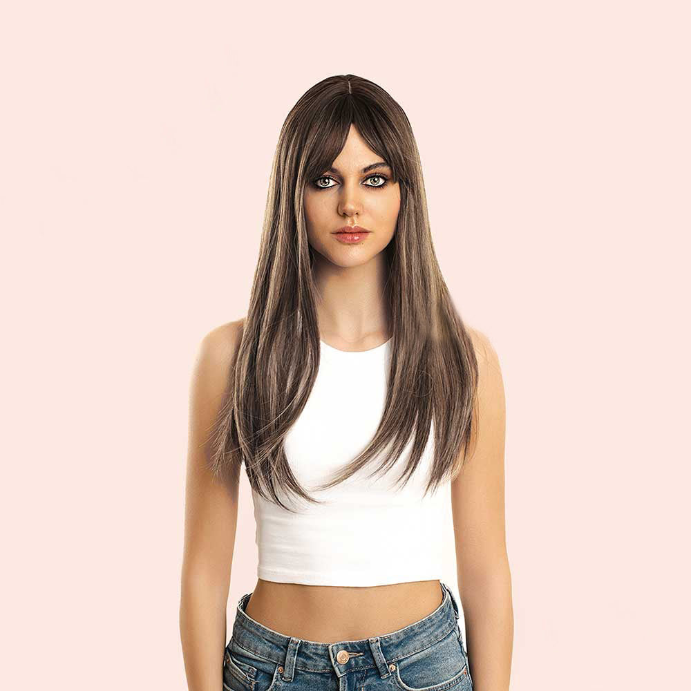 JBEXTENSION 22 Inches Dark Brown With Blonde Highlight Straight Wig ISABEL