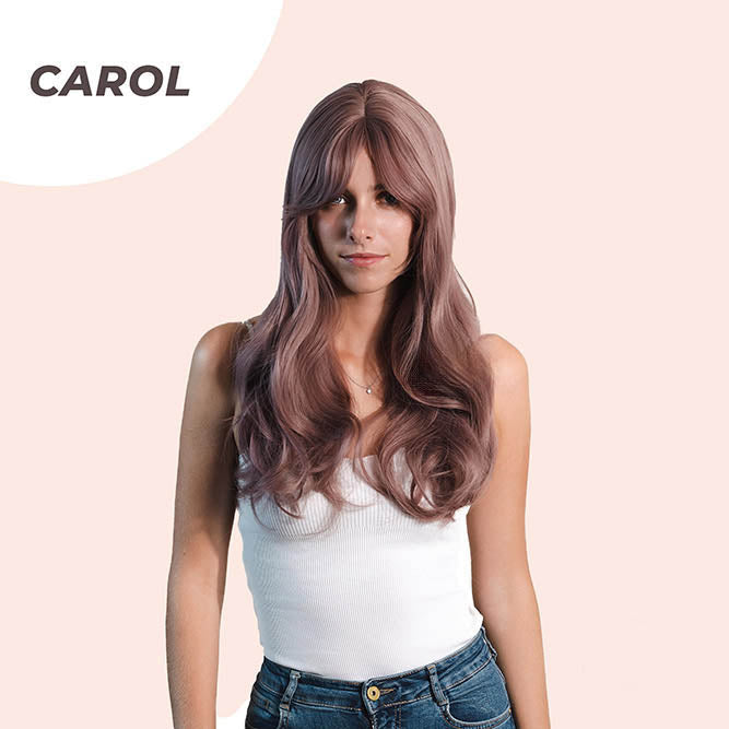 JBEXTENSION 22 Inches Smoke Pink Curly Wig With Bangs CAROL
