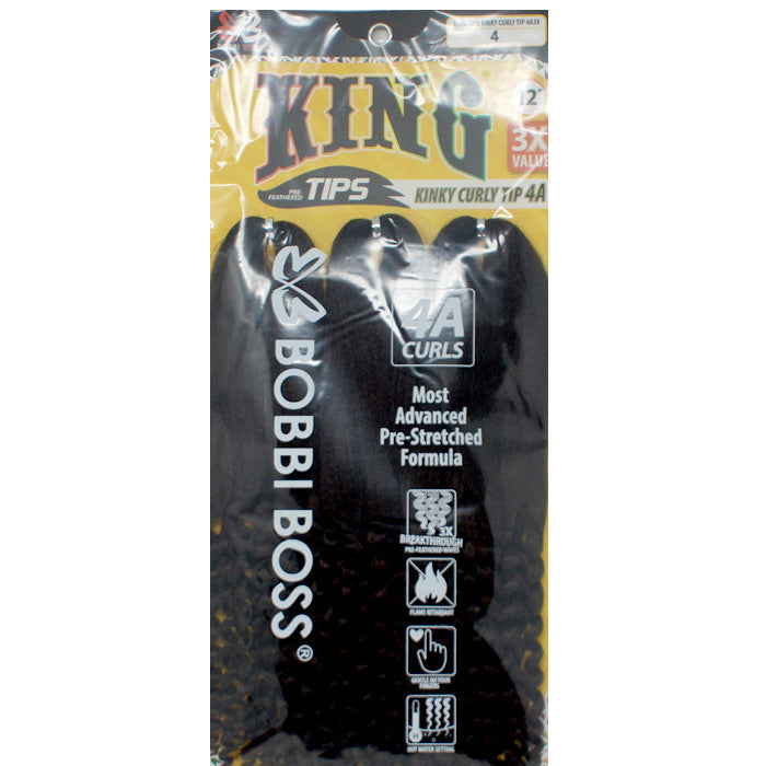 Bobbi Boss King Tips Pre-Feathered Braid - 3X KINKY CURLY TIP 4A 12"