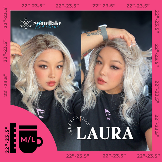JBEXTENSION 14 Inches Blonde Pre-Cut Side Part Snowflake Lace Frontlace Glueless Wig LAURA SNOWFLAKE【BENDY EAR TABS】- M/L