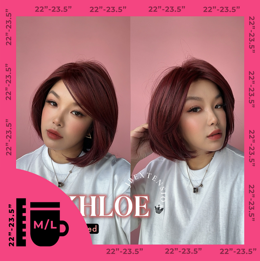 JBEXTENSION 12 Inches Bob Cut Dark Red Pre-Cut Snowflake Lace Frontlace Glueless Wig KHLOE DARK RED【PERMATEASE】【BENDY EAR TABS】- M/L