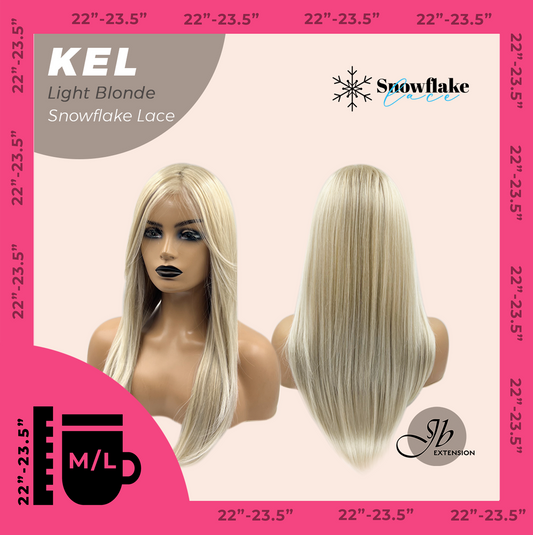 JBEXTENSION 22 Inches Light Blonde Pre-Cut Snowflake Lace Frontlace Glueless Wig KEL LIGHT BLONDE【PERMATEASE】【BENDY EAR TABS】- M/L