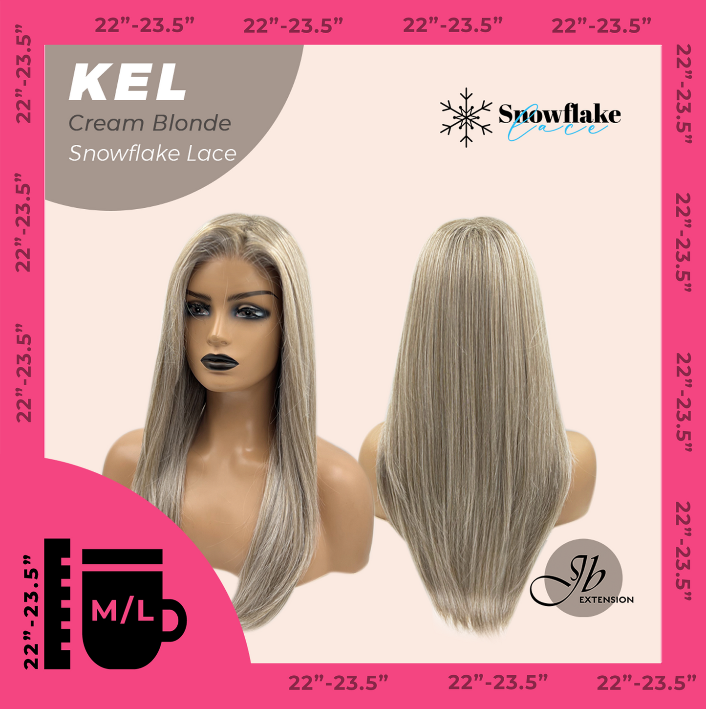 JBEXTENSION 22 Inches Cream Blonde Pre-Cut Snowflake Lace Frontlace Glueless Wig KEL CREAM BLONDE【PERMATEASE】【BENDY EAR TABS】- M/L