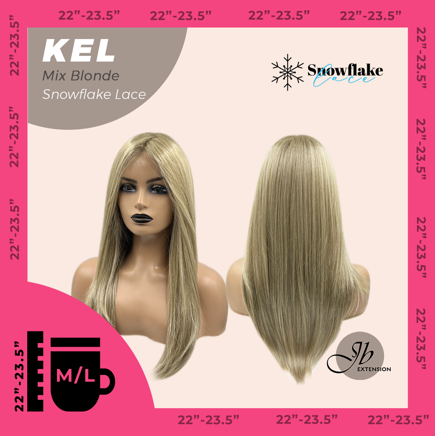 JBEXTENSION 22 Inches Mix Blonde Pre-Cut Snowflake Lace Frontlace Glueless Wig KEL MIX BLONDE【PERMATEASE】【BENDY EAR TABS】- M/L