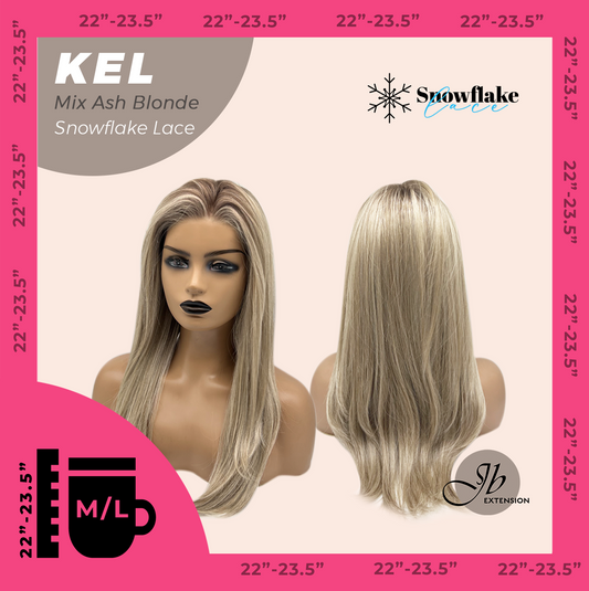 JBEXTENSION 22 Inches Mix Ash Blonde Pre-Cut Snowflake Lace Frontlace Glueless Wig KEL MIX ASH BLONDE【PERMATEASE】【BENDY EAR TABS】- M/L