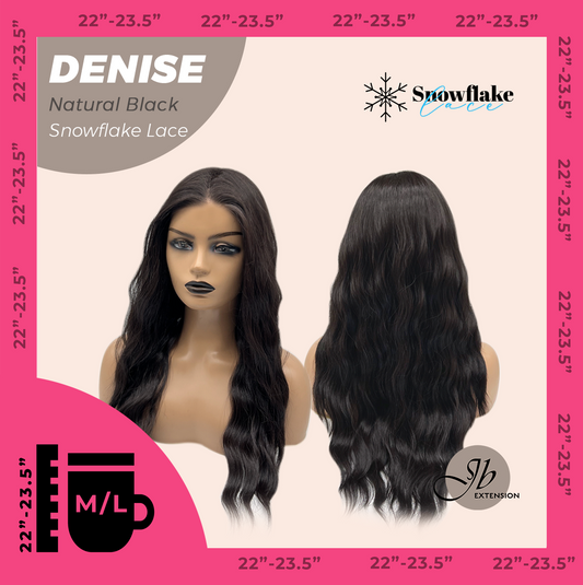 JBEXTENSION 24 Inches Natural Black Wave Pre-Cut Snowflake Lace Frontlace Glueless Wig DENISE NATURAL BLACK【PERMATEASE】【BENDY EAR TABS】- M/L
