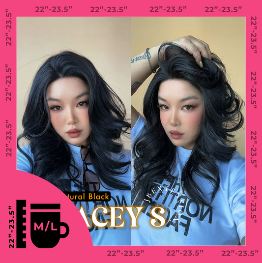 JBEXTENSION 20 Inches Natural Black Pre-Cut Snowflake Lace Frontlace Glueless Wig KACEY S NATURAL BLACK【PERMATEASE】【BENDY EAR TABS】- M/L