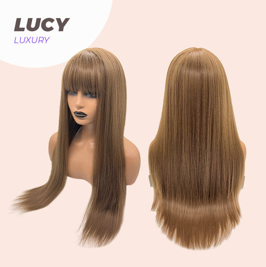 JBEXTENSION 26 Inches Light Brown Straight Wig With Bangs LUCY LUXURY
