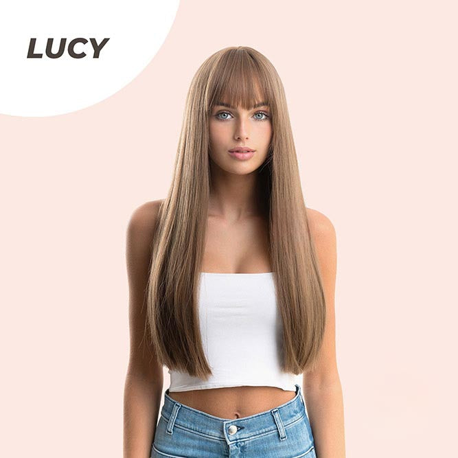 JBEXTENSION 24 Inches Nature Straight Ombre Light Brown Wig With Bangs LUCY