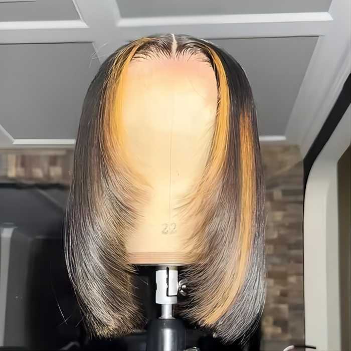 Layer Cut Glueless Wigs Ombre Highlight Straight Bob Human Hair Classic HD Lace Wigs