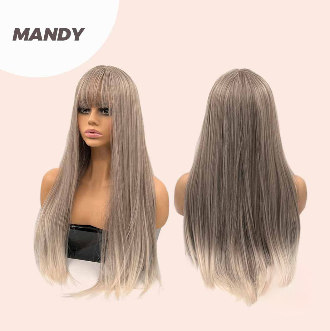 JBEXTENSION 28 Inches Long Straight Mix Blonde Wig With Bangs MANDY
