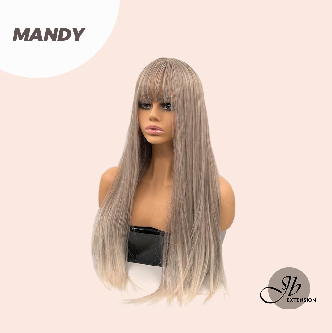 JBEXTENSION 28 Inches Long Straight Mix Blonde Wig With Bangs MANDY