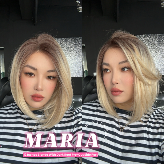 JBEXTENSION 12 Inches Blonde With Dark Root Pre-Cut Side Part Frontlace Glueless Wig MARIA