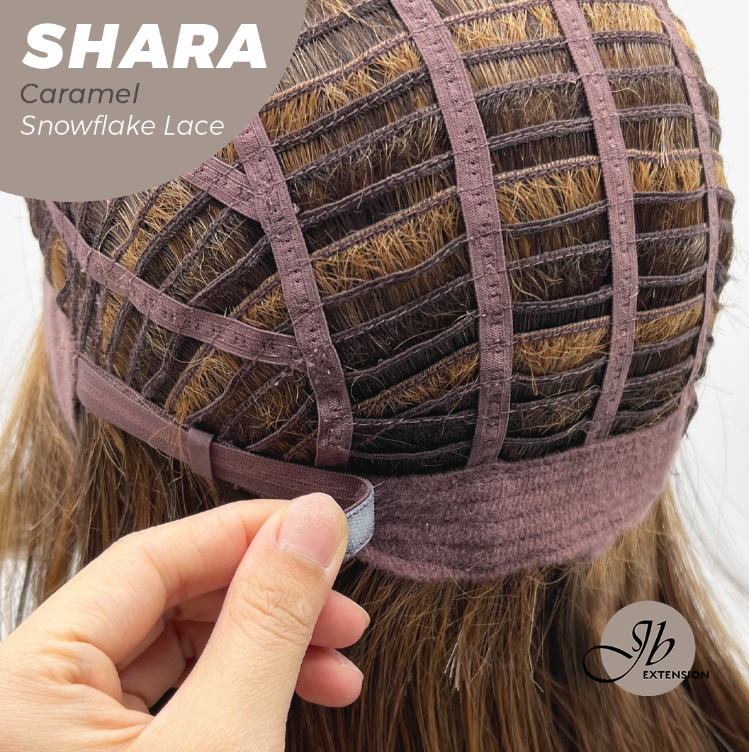 JBEXTENSION 17 Inches Curly Caramel Pre-Cut T Part Snowflake Lace Frontlace Glueless Wig SHARA CARAMEL【BENDY EAR TABS】