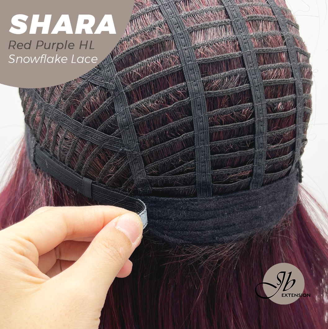[PRE-ORDER] JBEXTENSION 17 Inches Curly Red Purple Highlight Pre-Cut T Part Snowflake Lace Frontlace Glueless Wig SHARA RED PURPLE HIGHLIGHT【BENDY EAR TABS】