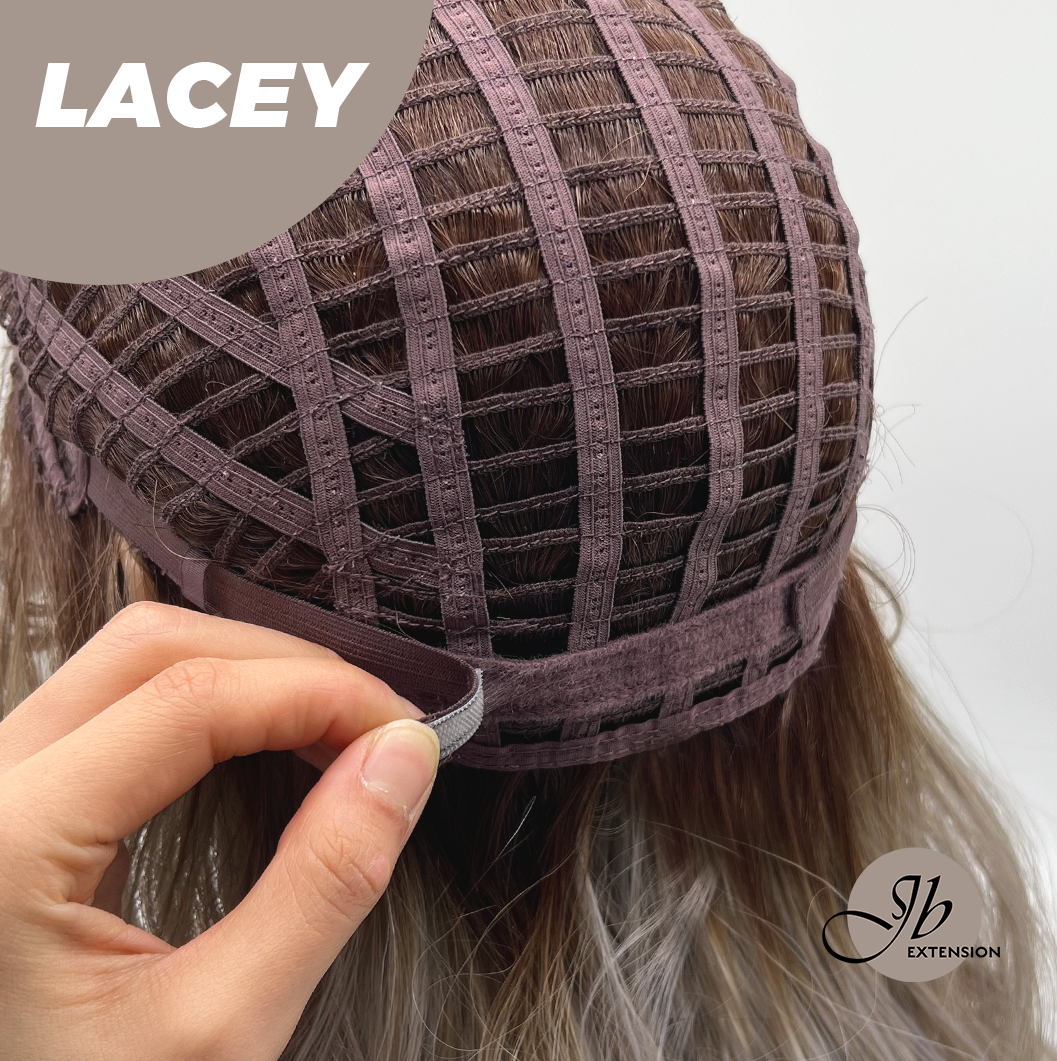 JBEXTENSION 18 Inches Curly Mix Grey Wig with Dark Root Women Fashion Full Machine Wig LACEY【PLUS PERMATEASE】【BENDY EAR TABS】