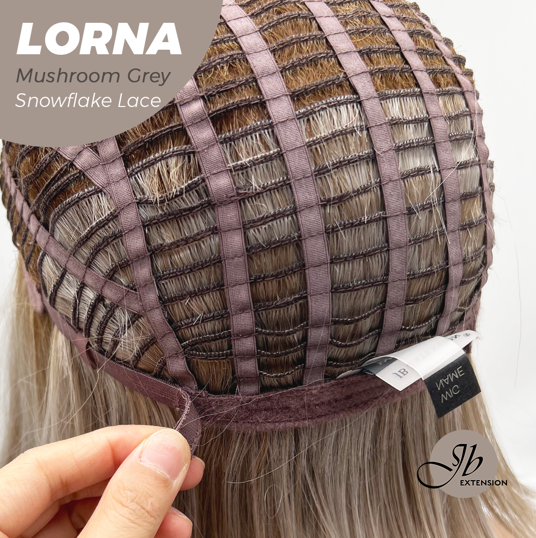 JBEXTENSION 18 Inches Mushroom Grey Curly Pre-Cut Snowflake Lace Frontlace Glueless Wig LORNA MUSHROOM GREY【PERMATEASE】【BENDY EAR TABS】
