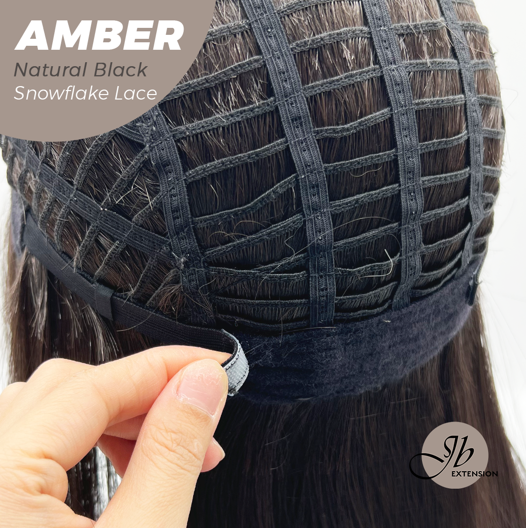 JBEXTENSION 21 Inches Straight Natural Black Pre-Cut T Part Snowflake Lace Frontlace Glueless Wig AMBER NATURAL BLACK【BENDY EAR TABS】
