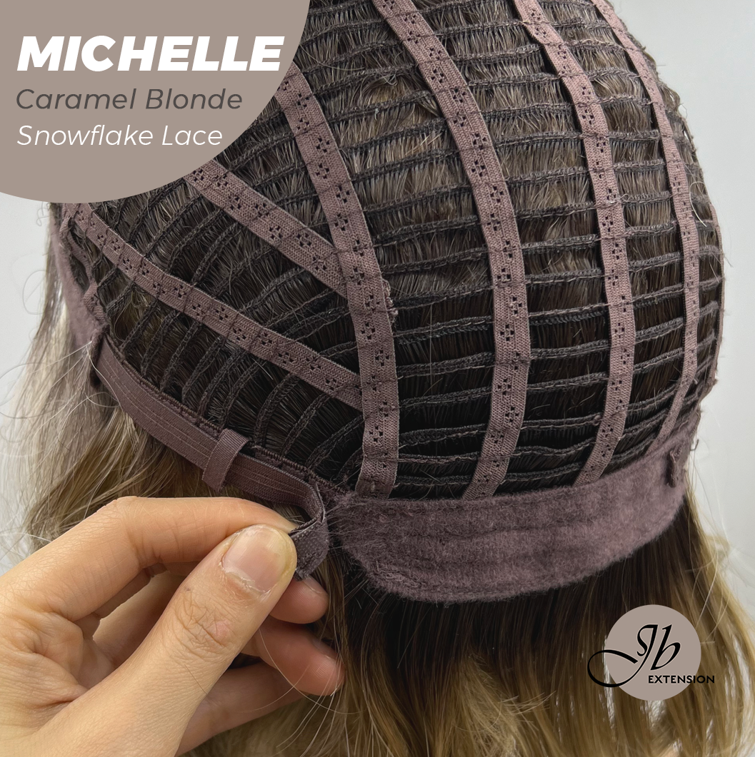 [PRE-ORDER] JBEXTENSION 10 Inches Caramel Blonde Pre-Cut Side Part Snowflake Lace Frontlace Glueless Wig MICHELLE CARAMEL BLONDE【BENDY EAR TABS】- S/M
