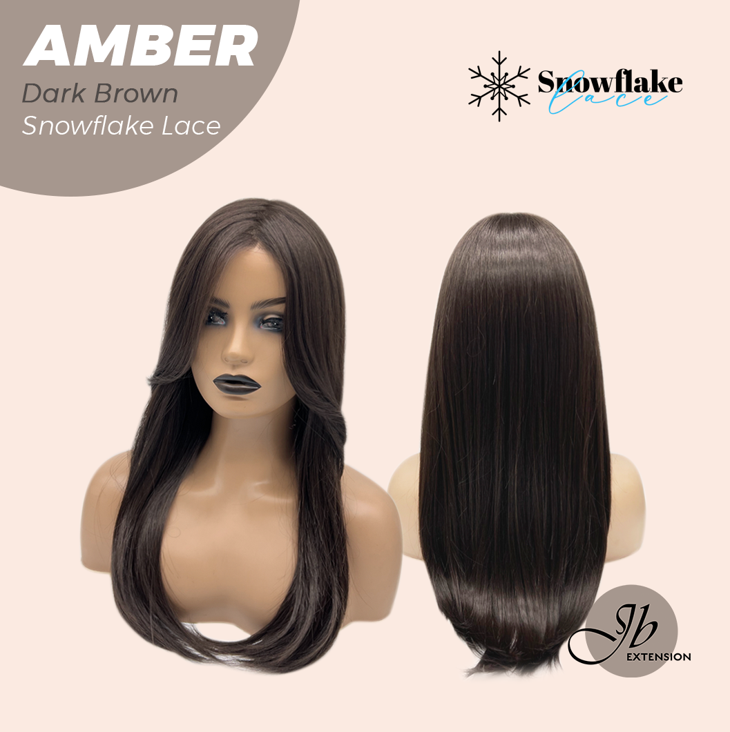 [PRE-ORDER] JBEXTENSION 21 Inches Straight Dark Brown Pre-Cut T Part Snowflake Lace Frontlace Glueless Wig AMBER DARK BROWN【BENDY EAR TABS】