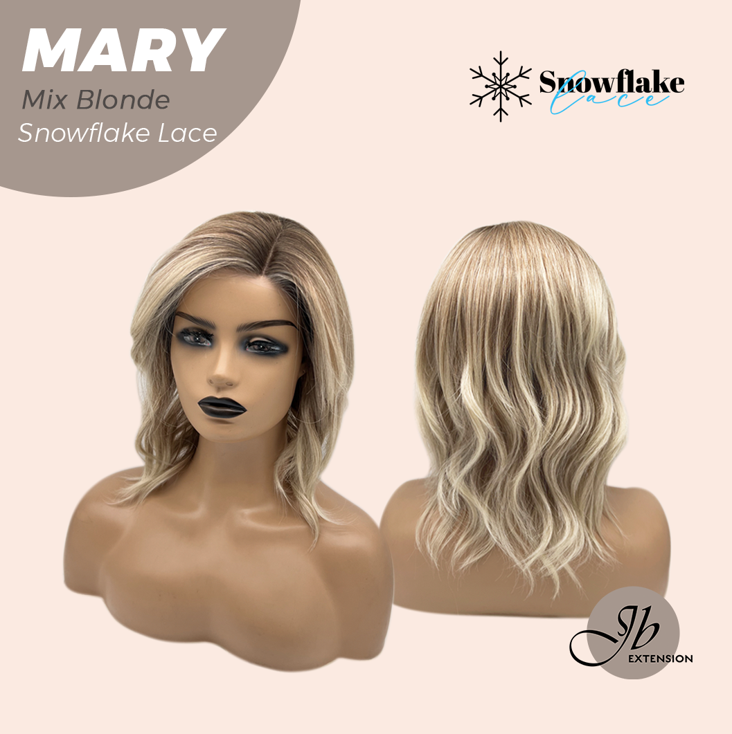 JBEXTENSION 14 Inches Mix Blonde Pre-Cut Side Part Snowflake Lace Frontlace Glueless Wig MARY MIX BLONDE【BENDY EAR TABS】