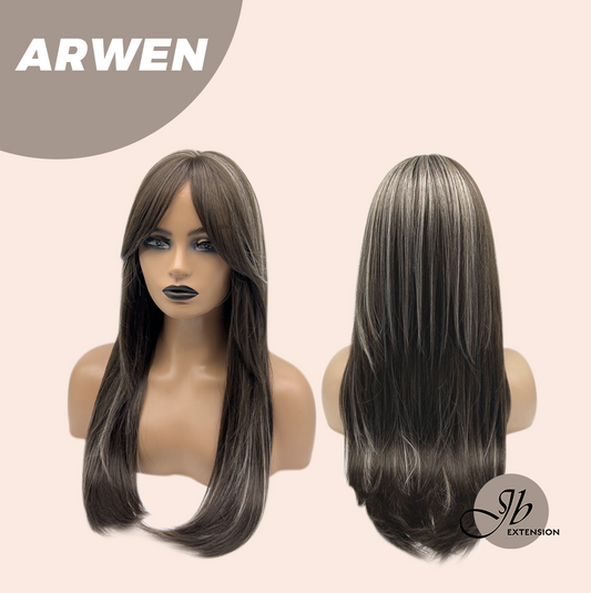 JBEXTENSION 24 Inches Dark Brown with Grey Highlight Wig ARWEN