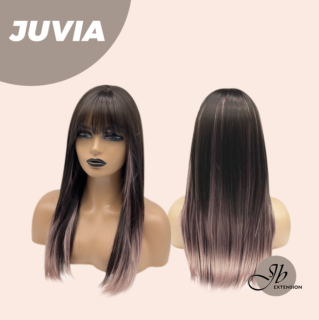 JBEXTENSION 22 Inches Straight Dark Brown with Purple Wig with Bangs JUVIA