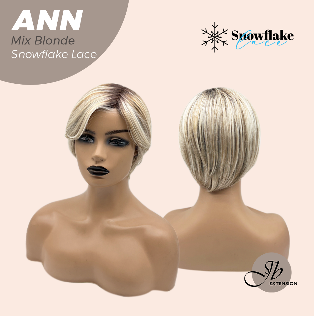 JBEXTENSION 10 Inches Mix Blonde Pre-Cut Side Part Snowflake Lace Frontlace Glueless Wig ANN MIX BLONDE【BENDY EAR TABS】