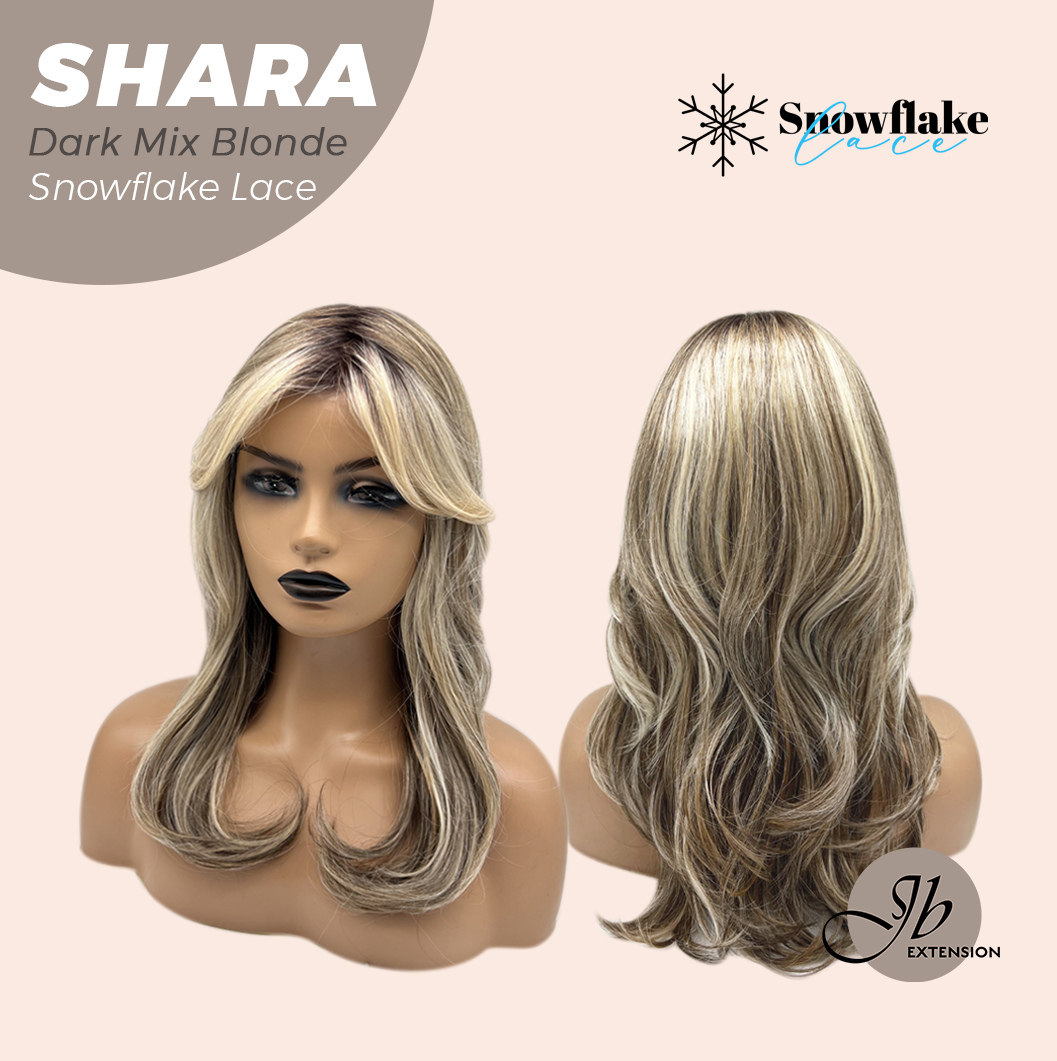 [PRE-ORDER] JBEXTENSION 17 Inches Curly Dark Mix Blonde Pre-Cut T Part Snowflake Lace Frontlace Glueless Wig SHARA DARK MIX BLONDE【BENDY EAR TABS】