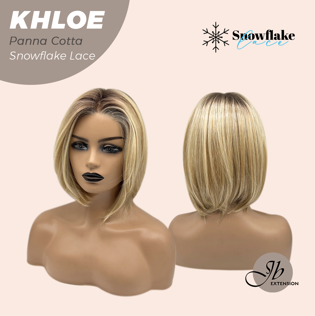 JBEXTENSION 12 Inches Bob Cut Panna Cotta Pre-Cut Snowflake Lace Frontlace Glueless Wig KHLOE PANNA COTTA【PERMATEASE】【BENDY EAR TABS】