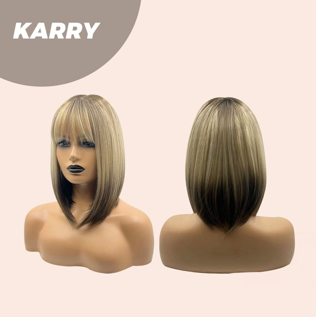 JBEXTENSION 12 Inches Bob Cut Short Straight Blonde With Black End Wig KARRY