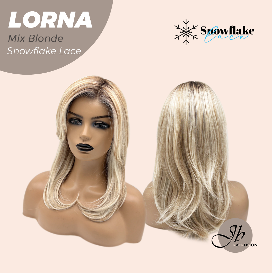 JBEXTENSION 18 Inches Mix Blonde Curly Pre-Cut Snowflake Lace Frontlace Glueless Wig LORNA SNOWFLAKE MIX BLONDE【PERMATEASE】【BENDY EAR TABS】