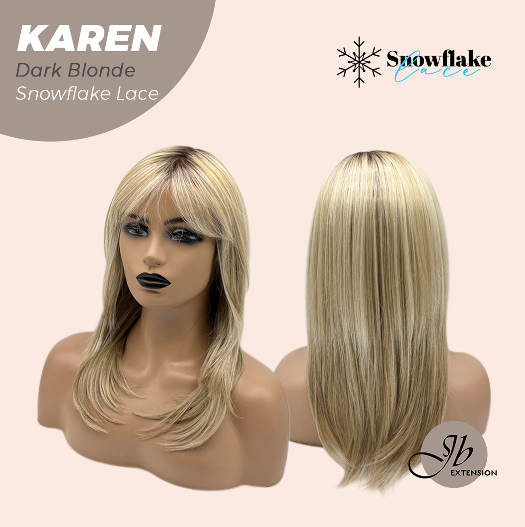JBEXTENSION 18 Inches Dark Blonde Pre-Cut T Part Snowflake Lace Frontlace Glueless Wig KAREN DARK BLONDE【BENDY EAR TABS】