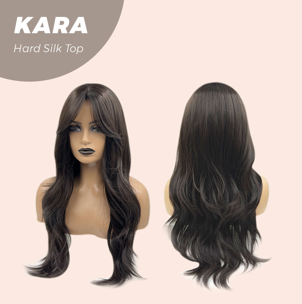 JBEXTENSION 26 Inches Scalpiana Tea Black Darkest Brown Curly 3.5X4 Hard Silky Top Natural Scalp Effect Wig KARA