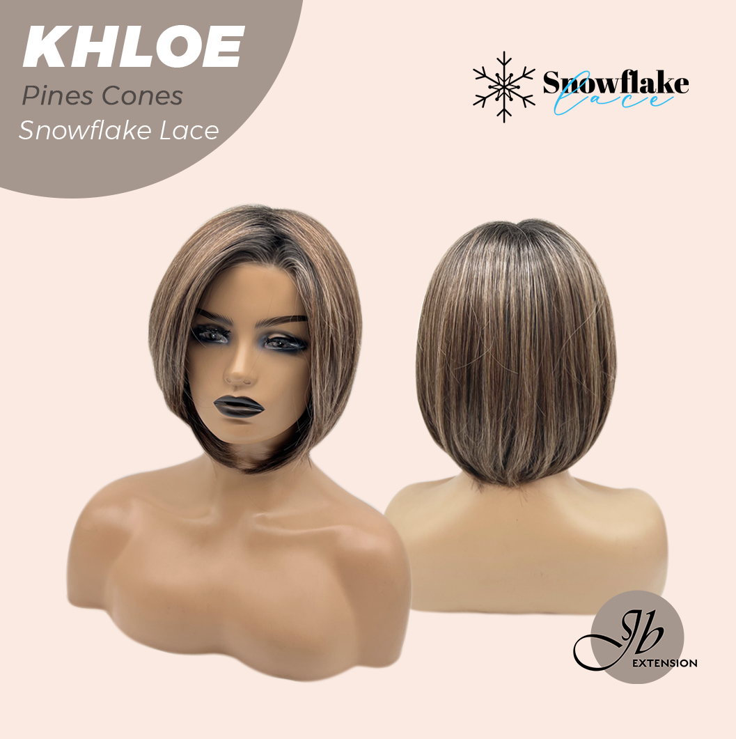 JBEXTENSION 12 Inches Bob Cut Pine Cones Pre-Cut Snowflake Lace Frontlace Glueless Wig KHLOE PINE CONES【PERMATEASE】【BENDY EAR TABS】