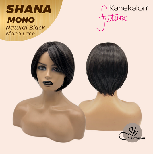 JBEXTENSION SHANA MONO Monofilament Handmade Wig 6X5 Full Monofilament Hand Tied Top Wig 10 Inches Natural Black Mono Lace Handmade Futura Fiber Wig With Anti-slip Silicone Strips Glueless Wig SHANA MONO NATURAL BLACK【BENDY EAR TABS】