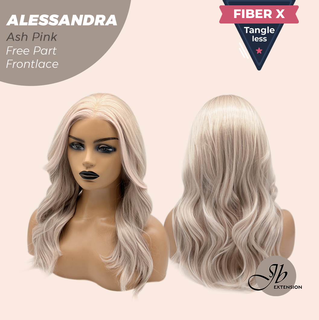 JBEXTENSION 20 Inches Ash Pink Curly Fiber X, Tangle Less Pre-Cut Free Part Frontlae Glueless Wig ALESSANDRA ASH PINK