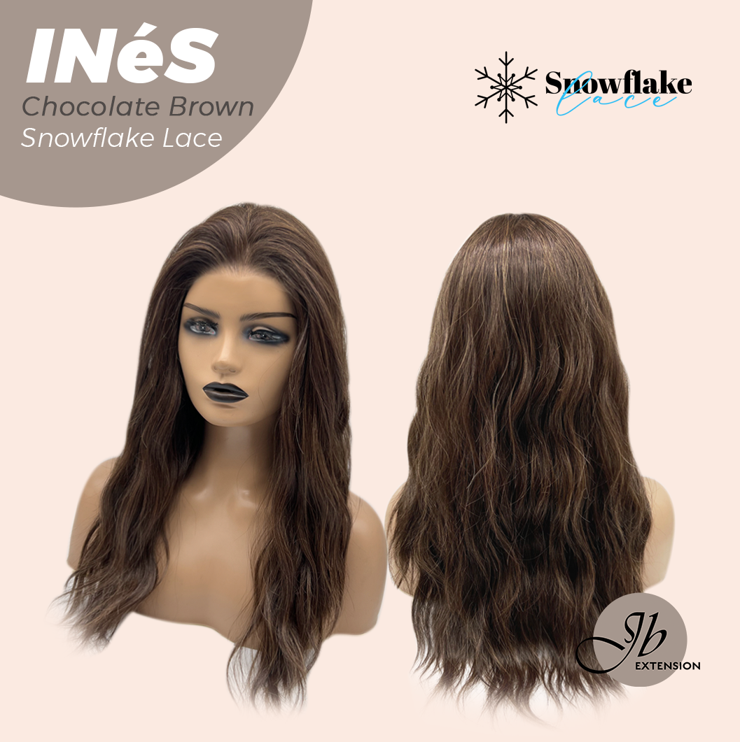 JBEXTENSION 22 Inches Chocolate Brown Pre-Cut Snowflake Lace Frontlace Glueless Wig INéS CHOCOLATE BROWN【PERMATEASE】【BENDY EAR TABS】- M/L