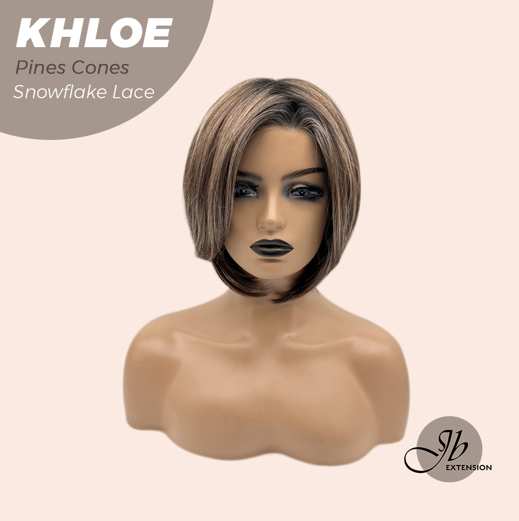 JBEXTENSION 12 Inches Bob Cut Pine Cones Pre-Cut Snowflake Lace Frontlace Glueless Wig KHLOE PINE CONES【PERMATEASE】【BENDY EAR TABS】