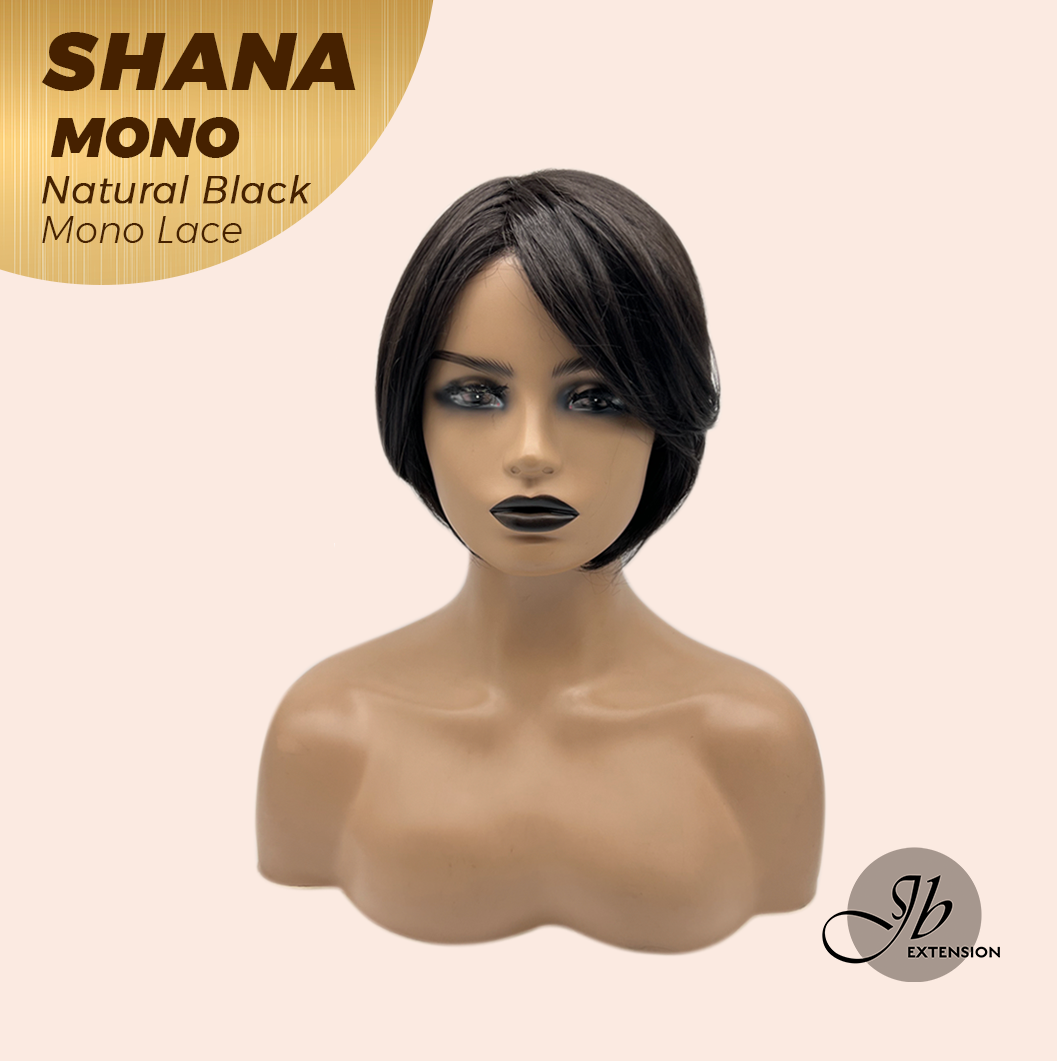 JBEXTENSION SHANA MONO Monofilament Handmade Wig 6X5 Full Monofilament Hand Tied Top Wig 10 Inches Natural Black Mono Lace Handmade Futura Fiber Wig With Anti-slip Silicone Strips Glueless Wig SHANA MONO NATURAL BLACK【BENDY EAR TABS】
