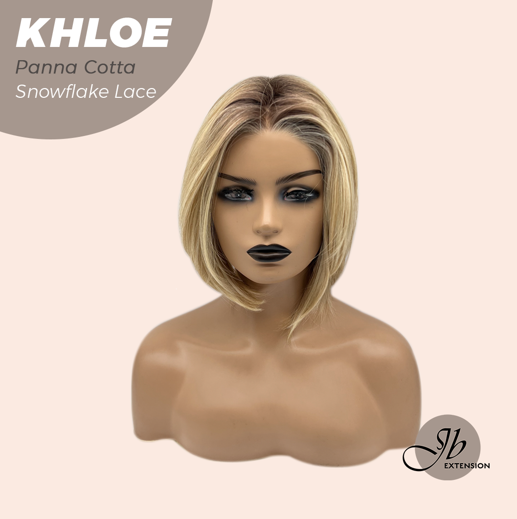 JBEXTENSION 12 Inches Bob Cut Panna Cotta Pre-Cut Snowflake Lace Frontlace Glueless Wig KHLOE PANNA COTTA【PERMATEASE】【BENDY EAR TABS】