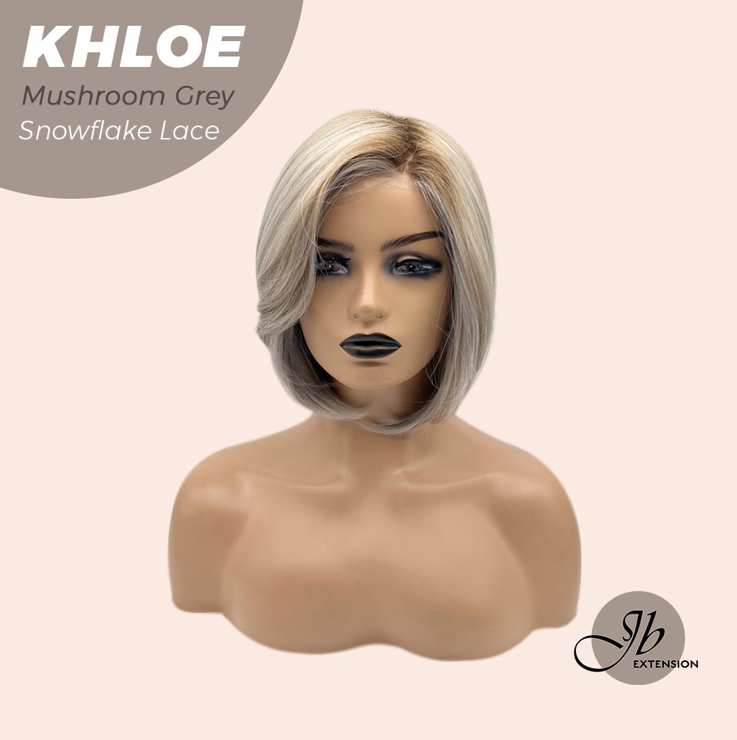 JBEXTENSION 12 Inches Bob Cut Mushroom Grey Pre-Cut Snowflake Lace Frontlace Glueless Wig KHLOE MUSHROOM GREY【PERMATEASE】【BENDY EAR TABS】