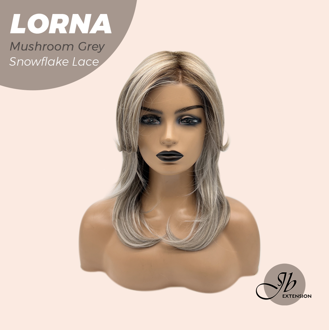 JBEXTENSION 18 Inches Mushroom Grey Curly Pre-Cut Snowflake Lace Frontlace Glueless Wig LORNA MUSHROOM GREY【PERMATEASE】【BENDY EAR TABS】