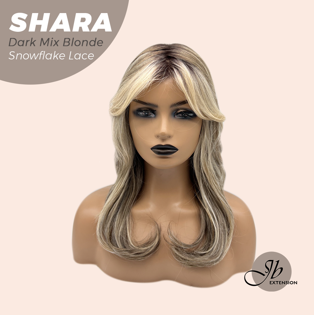 [PRE-ORDER] JBEXTENSION 17 Inches Curly Dark Mix Blonde Pre-Cut T Part Snowflake Lace Frontlace Glueless Wig SHARA DARK MIX BLONDE【BENDY EAR TABS】