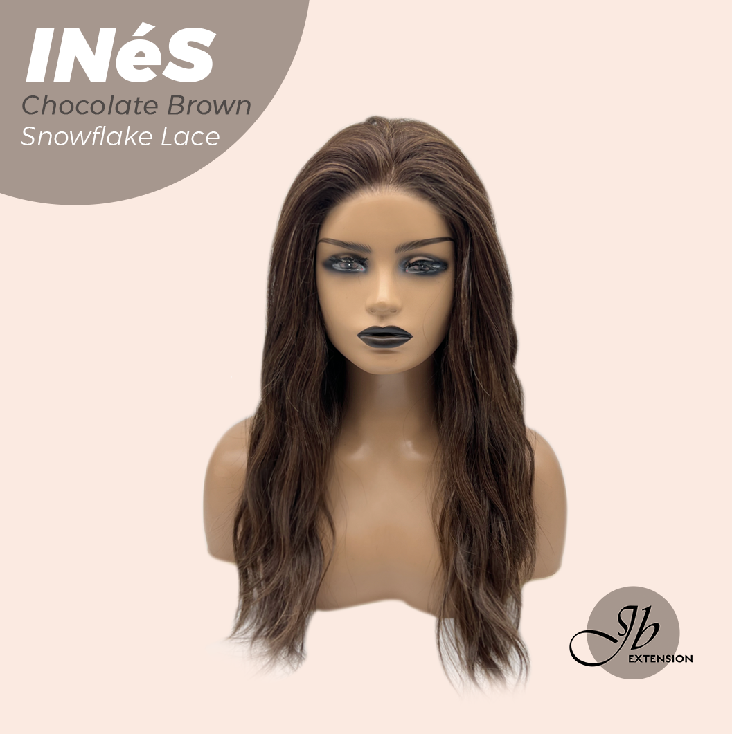 JBEXTENSION 22 Inches Chocolate Brown Pre-Cut Snowflake Lace Frontlace Glueless Wig INéS CHOCOLATE BROWN【PERMATEASE】【BENDY EAR TABS】- M/L