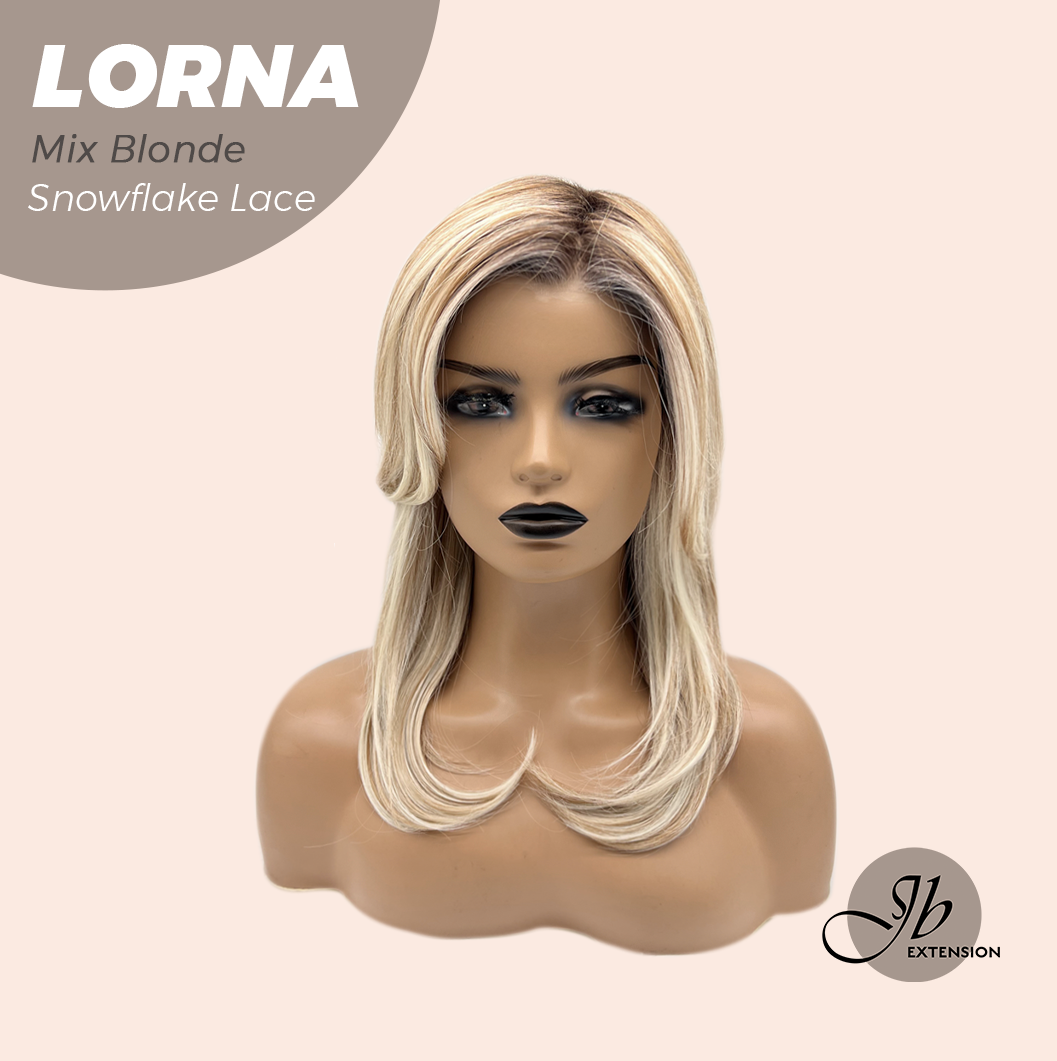 JBEXTENSION 18 Inches Mix Blonde Curly Pre-Cut Snowflake Lace Frontlace Glueless Wig LORNA SNOWFLAKE MIX BLONDE【PERMATEASE】【BENDY EAR TABS】